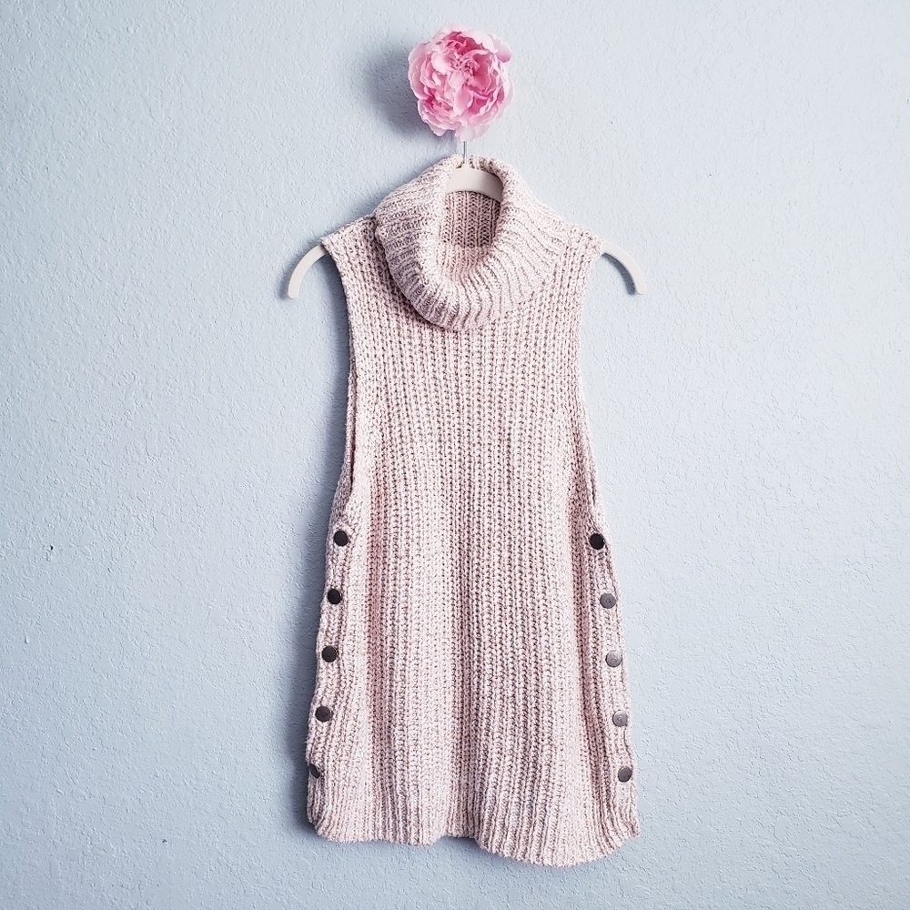 Free People Valentina Cream Side Snap Knit Turtleneck